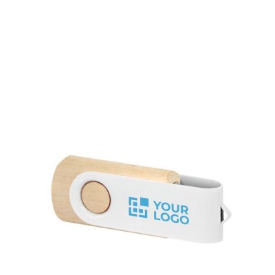 USB de madera clara con clip blanco