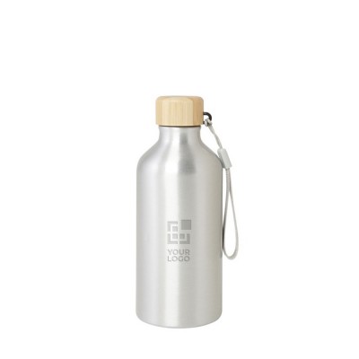 Botella de aluminio reciclado con tapa de bambú y correa 500ml