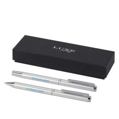 Bolígrafo y roller de aluminio con accesorios cromados tinta negra
