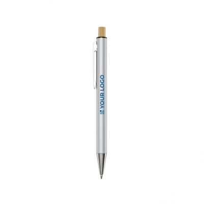 Bolígrafo de aluminio reciclado con pulsador de bambú tinta azul