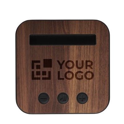 altavoz bluetooth con base de madera publicidad