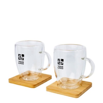 Set de tazas de doble pared con posavasos
