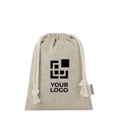 Bolsa pequeña de algodón reciclado GRS con cierre de cordón 150 g/m²