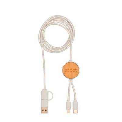 Cable de carga rápida de plástico reciclado y bambú 5 en 1 27W