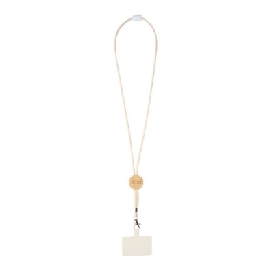 Lanyard para teléfono con detalle de bambú ecológico en el centro Lanyard para teléfono con detalle de bambú ecológico en el centro