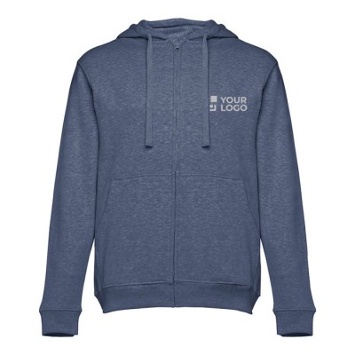 Sudaderas serigrafiadas con capucha color azul jaspeado