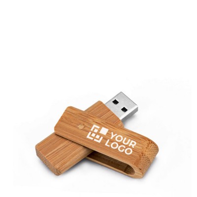 Usb giratorio de madera de bambú color madera oscura