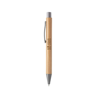 Bolígrafo de bambú con clip de metal en acabado gris tinta azul