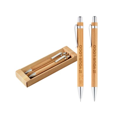 Set bolígrafo y lápiz bambú personalizado