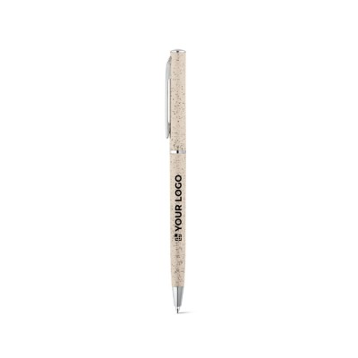 Bolígrafos de paja de trigo con clip color madera clara