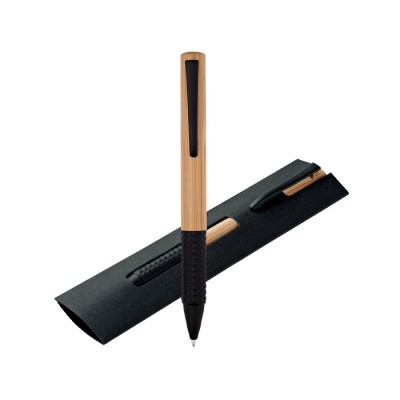Bolígrafo de bambú con funda color negro