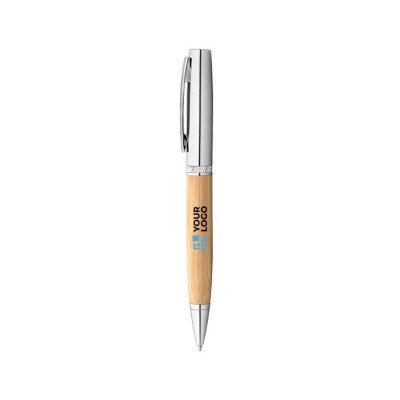 Bolígrafo de bambú elegante con acabado mate tinta negra vista principal