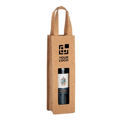 Bolsa de corcho para botella de vino color marfil