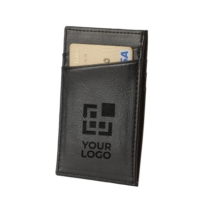 Billetera de piel para tarjetas color negro con logo