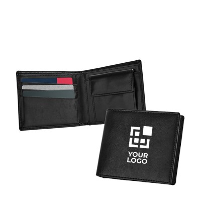 Billeteras de piel publicitarias con logo color negro con logo