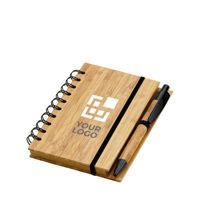 Libreta con boli y tapas de bambú A6  color marfil