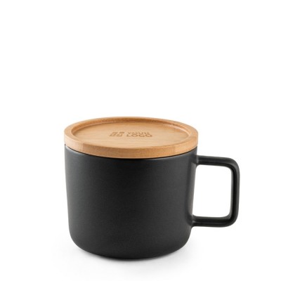 Taza de cerámica con tapa de bambú vista principal