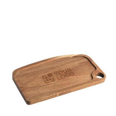 Tabla de madera de acacia certificada con borde alrededor y asa