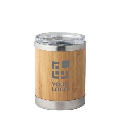 Vaso de acero inoxidable y bambú con doble pared y tapa 350ml