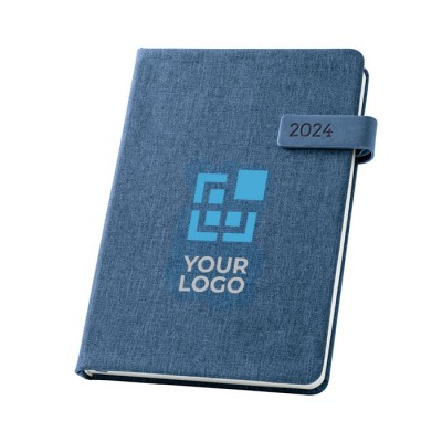 Agendas para empresas color azul vista con logo