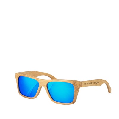 Gafas de sol de bambú con lentes tipo espejo y protección UV400