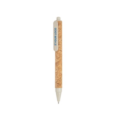 Bolígrafo de fibra de trigo y corcho con pulsador tinta negra vista principal
