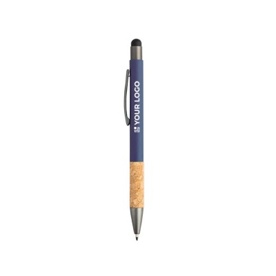 Bolígrafo de aluminio y corcho con tacto de goma tinta azul