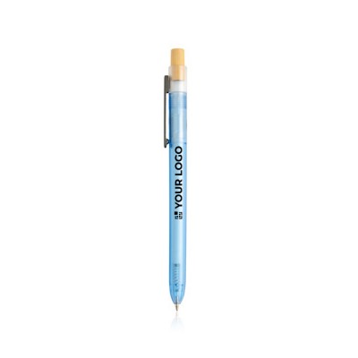 Bolígrafo de plástico de océanos con pulsador de bambú tinta azul