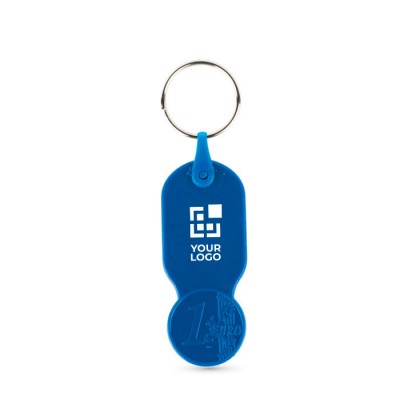 Llavero de plástico con moneda de 1 euro y carátula personalizable vista principal