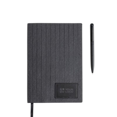 Cuaderno de cuero sintético y bolígrafo metálico A5 hojas lisas