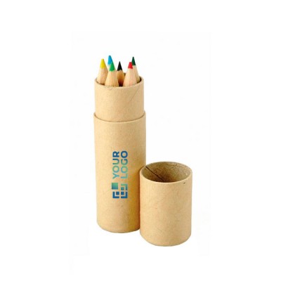 Estuche de cartón redondo con 6 lápices de colores de madera