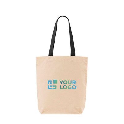 Bolsa de algodón con fuelle inferior y asas de colores 180 g/m2