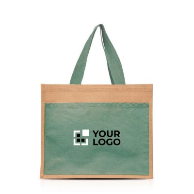 Bolsa de compras de algodón y yute con bolsillo frontal 11kg