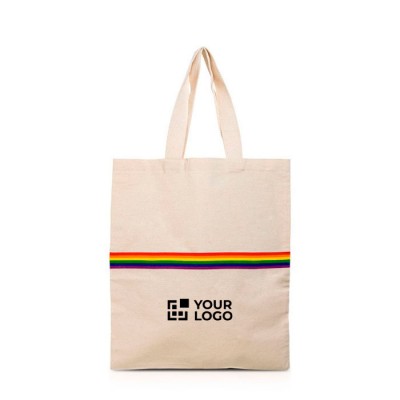 Bolsa de algodón en natural con banda multicolor y asas 180 g/m2