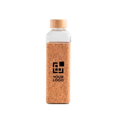 Botella de cristal con tapa de bambú y funda de corcho 640ml