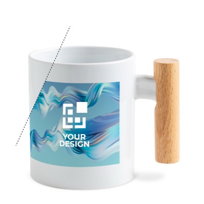 Taza de cerámica ideal para sublimación con mango de madera 325ml