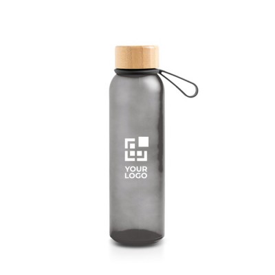 Botella de plástico reciclado con acabado mate y tapa de bambú 350ml