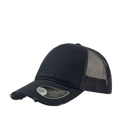 Gorra de algodón con la visera desgastada y cuepro en malla