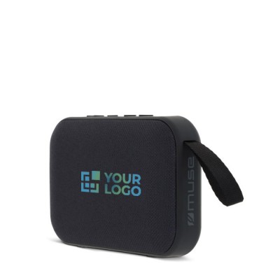 Altavoz bluetooth negro pequeño portátil en forma rectangular