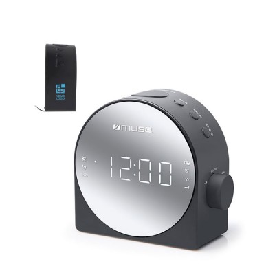 Pequeña radio FM con función de alarma y pantalla de espejo