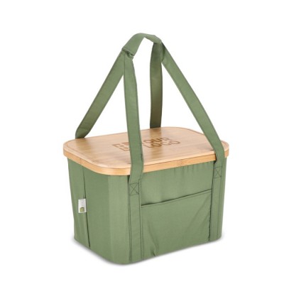 Cesta de picnic con tapa de madera y bolsa nevera en el interior