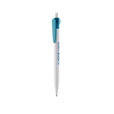 Bolígrafo de plástico blanco con original diseño de clip