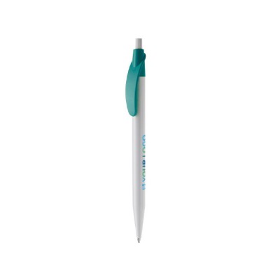 Bolígrafo de plástico blanco con clip arqueado de colores