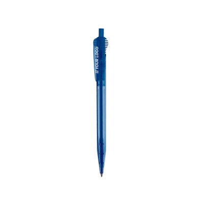 Bolígrafo de plástico transparente con original diseño de clip color azul transparente