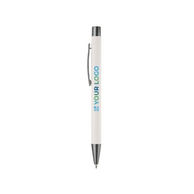 Bolígrafo de aluminio con acabado soft-touch y tinta azul color blanco segunda vista