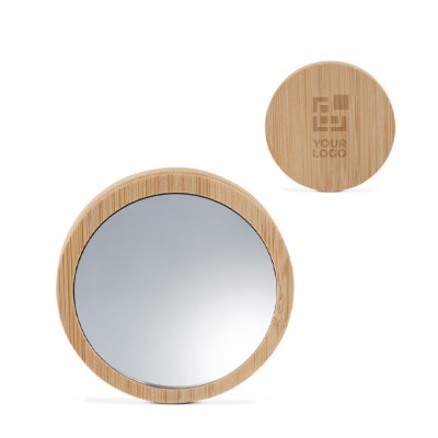 Espejo circular compacto ideal para viajes hecho de corcho