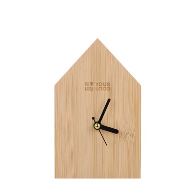 Reloj de sobremesa hecho de bambú en forma de casa para personalizar Reloj de sobremesa hecho de bambú en forma de casa para personalizar