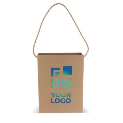 Bolsa vertical de cartón con asa larga de yute hecha en EU