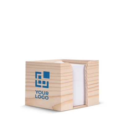Cubo de 650 hojas de papel reciclado en caja de madera 10x10x8.5cm