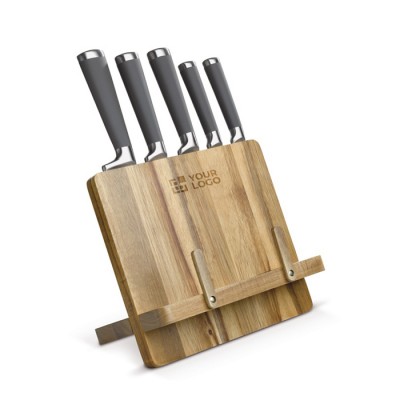 Soporte de madera de acacia para cuchillos y tablet ó móvil